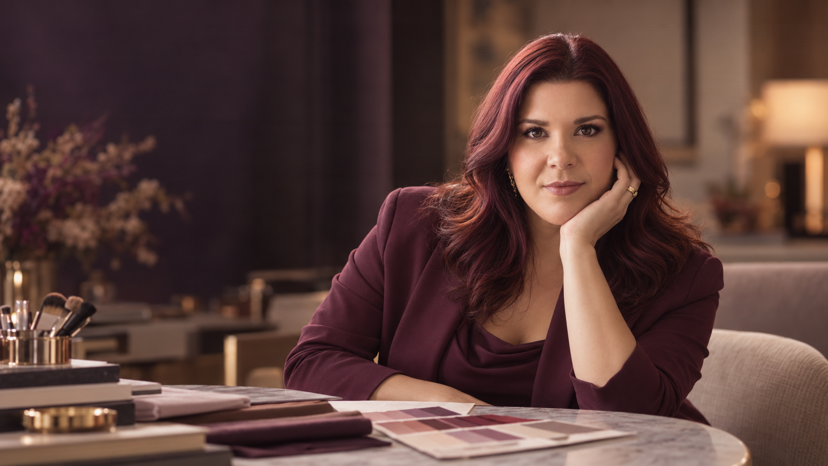 Wanessa Pires à mesa com materiais de imagem pessoal e beleza