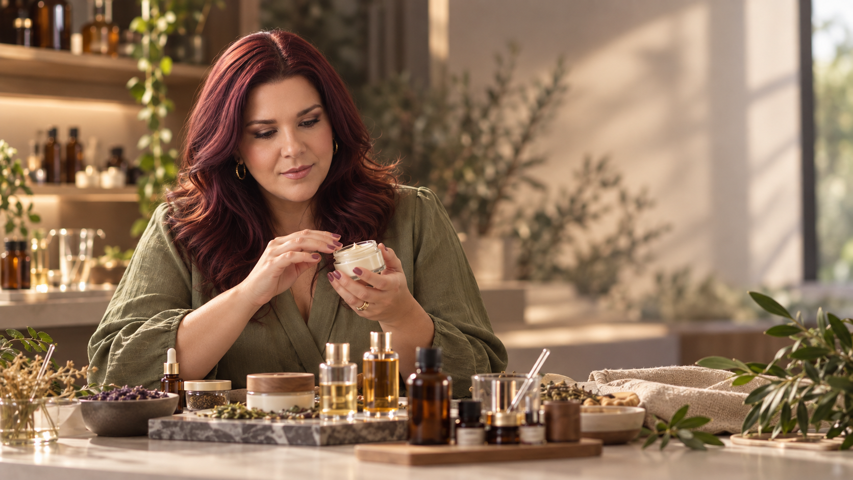 Wanessa Pires preparando um cuidado cosmético com ingredientes naturais