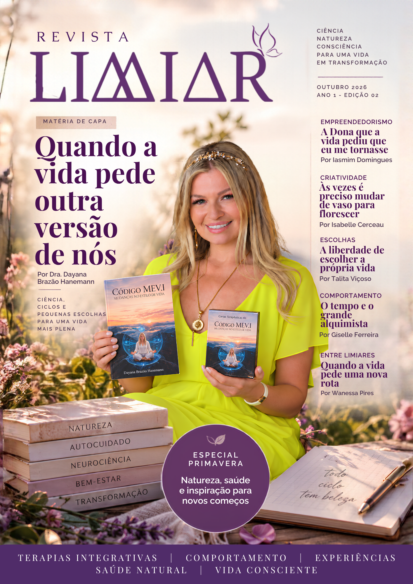 Capa da Revista Limiar, outubro de 2026, edição 02: Quando a vida pede outra versão de nós, com Dra. Dayana Brazão Hanemann
